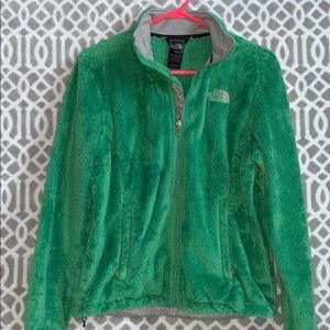 The North Face green fuzzy jacket
